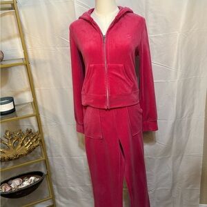 Juicy by Juicy Couture Pink Velour Tracksuit Set Size Small Y2K Wide Leg